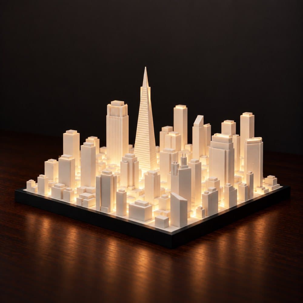 San Francisco Skyline Lamp, lit